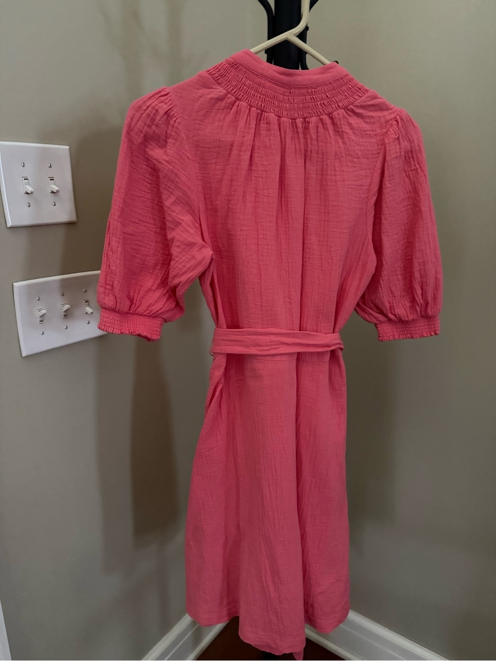 Boden Coral Pink Ada Double cloth Button-Down Tie-Waist Midi Shirt Dress - Picture 4 of 5